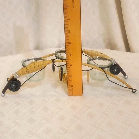 Fishing Pole Candle Holder with 3 Votive or Tea Light Glass Cups - Picture 6 of 6